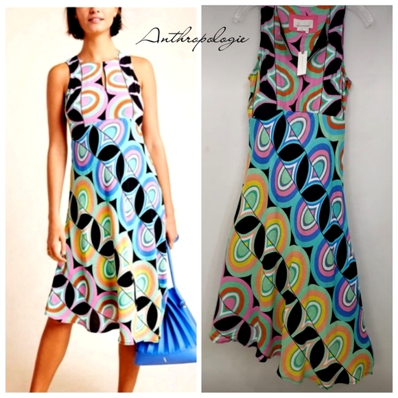 Nwt Anthropologie Kenzie Geometric Asymmetrical Midi Dress - Picture 1 of 17